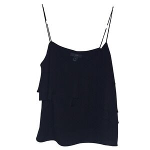 J Crew‎ Black Ruffle Size 6 Spaghetti Strap Tank Top Blouse Feminine Office Goth